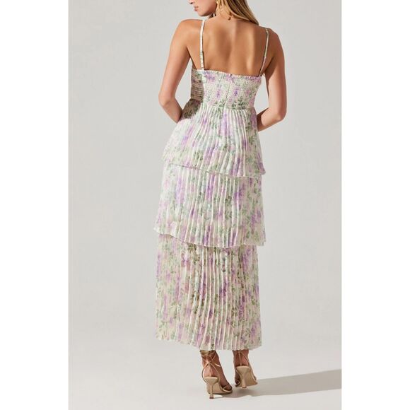 ASTR THE LABEL - EMMI FRONT CUTOUT TIERED DRESS- Purple Floral Mesh size S NWT - Picture 4 of 7